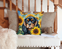 Cavalier King Charles Spaniel 6048 In Sunflowers Throw Pillow