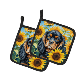 Cavalier King Charles Spaniel 6048 In Sunflowers Pair of Potholders