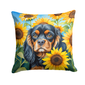 Cavalier King Charles Spaniel 6048 In Sunflowers Throw Pillow