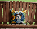 Cavalier King Charles Spaniel 6049 In Sunflowers Throw Pillow