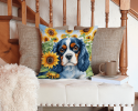 Cavalier King Charles Spaniel 6049 In Sunflowers Throw Pillow