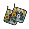 Cavalier King Charles Spaniel 6049 In Sunflowers Pair of Potholders