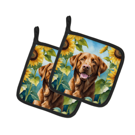 Chesapeake Bay Retriever 6050 In Sunflowers Pair of Potholders