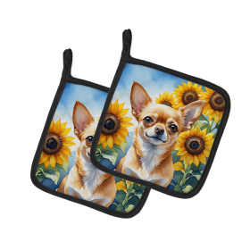 Chihuahua 6051 In Sunflowers Pair of Potholders