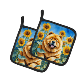 Chow Chow 6055 In Sunflowers Pair of Potholders
