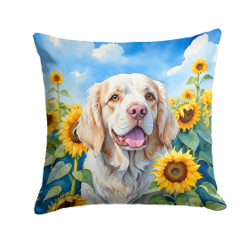 Clumber Spaniel 6056 In Sunflowers Throw Pillow