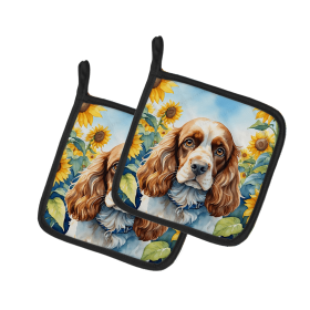 Cocker Spaniel 6058 In Sunflowers Pair of Potholders