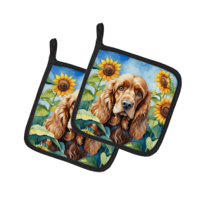 Cocker Spaniel 6059 In Sunflowers Pair of Potholders