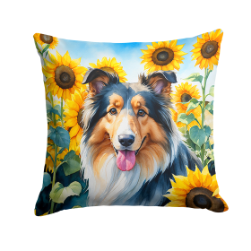 Collie 6061 In Sunflowers Throw Pillow
