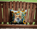 Corgi 6062 In Sunflowers Throw Pillow