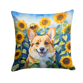 Corgi 6062 In Sunflowers Throw Pillow