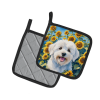 Coton de Tulear 6063 In Sunflowers Pair of Potholders