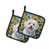 Coton de Tulear 6063 In Sunflowers Pair of Potholders