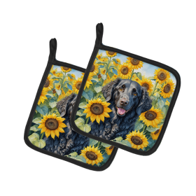 Curly-Coated Retriever 6064 In Sunflowers Pair of Potholders