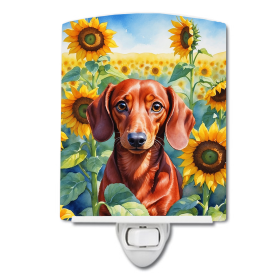 Dachshund 6065 In Sunflowers Ceramic Night Light