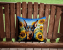 Doberman 6068 In Sunflowers Throw Pillow