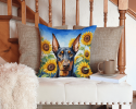 Doberman 6068 In Sunflowers Throw Pillow