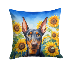 Doberman 6068 In Sunflowers Throw Pillow