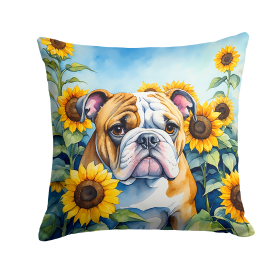 English Bulldog 6072 In Sunflowers Throw Pillow