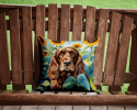 English Cocker Spaniel 6073 In Sunflowers Throw Pillow