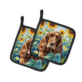 English Cocker Spaniel 6073 In Sunflowers Pair of Potholders