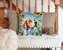 English Foxhound 6074 In Sunflowers Throw Pillow