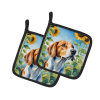 English Foxhound 6074 In Sunflowers Pair of Potholders