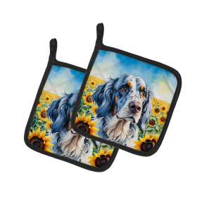 English Foxhound 6075 In Sunflowers Pair of Potholders