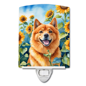 Finnish Spitz 6077 In Sunflowers Ceramic Night Light