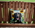 Flat Coated Retriever 6078 In Sunflowers Throw Pillow