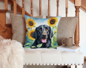 Flat Coated Retriever 6078 In Sunflowers Throw Pillow