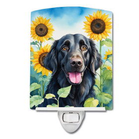 Flat-Coated Retriever 6078 In Sunflowers Ceramic Night Light
