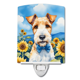 Wire Fox Terrier 6079 In Sunflowers Ceramic Night Light