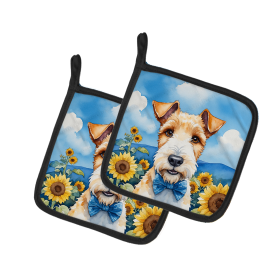 Wire Fox Terrier 6079 In Sunflowers Pair of Potholders