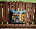 French Bulldog 6080 In Sunflowers Throw Pillow
