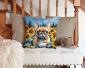 French Bulldog 6080 In Sunflowers Throw Pillow