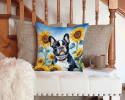French Bulldog 6082 In Sunflowers Throw Pillow