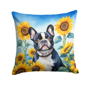 French Bulldog 6082 In Sunflowers Throw Pillow