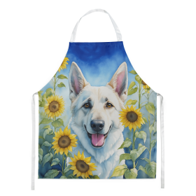 German Shepherd - White - in Sunflowers Apron