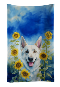German Shepherd - White - in Sunflowers Kitchen Towel