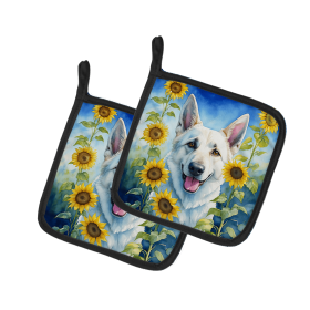 German Shepherd 6083 In Sunflowers Pair of Potholders