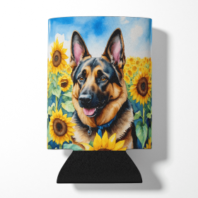 German Shepherd 6084 In Sunflowers Can or Bottle Hugger