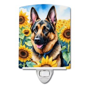 German Shepherd 6083 In Sunflowers Ceramic Night Light
