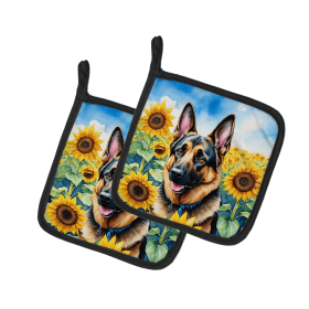 German Shepherd 6084 In Sunflowers Pair of Potholders