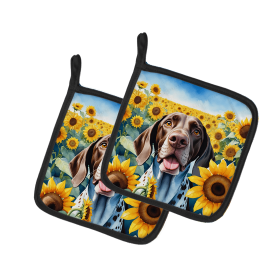 German Shorthaired Pointer 6085 In Sunflowers Pair of Potholders