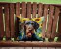 German Wirehaired Pointer 6086 In Sunflowers Throw Pillow