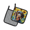 German Wirehaired Pointer 6086 In Sunflowers Pair of Potholders