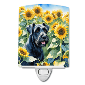 German Wirehaired Pointer 6086 In Sunflowers Ceramic Night Light