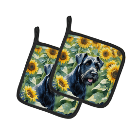 Giant Schnauzer 6087 In Sunflowers Pair of Potholders