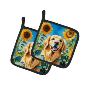 Golden Retriever 6088 In Sunflowers Pair of Potholders